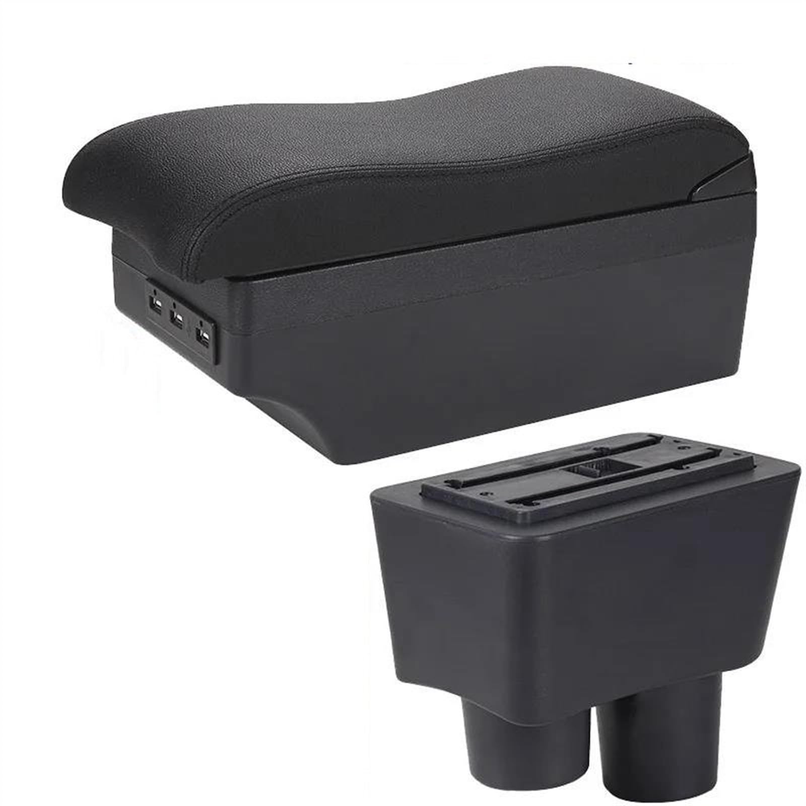 NOHEEU Armrest Box With Multifunctional Support PU Upholstered Car Interior Modification Accessories For Almera For Versa(A2 Black line 7USB)