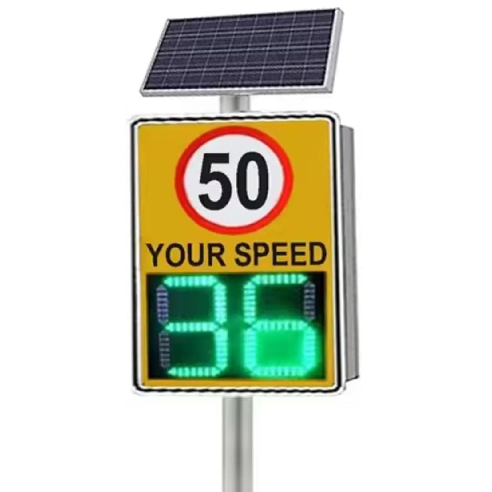 Señal de límite de velocidad de radar, pantalla LED alimentada por energía solar, detector de velocidad de tráfico para carreteras y carreteras, 50 x 70 cm, señal de velocidad de retroalimentación, 50
