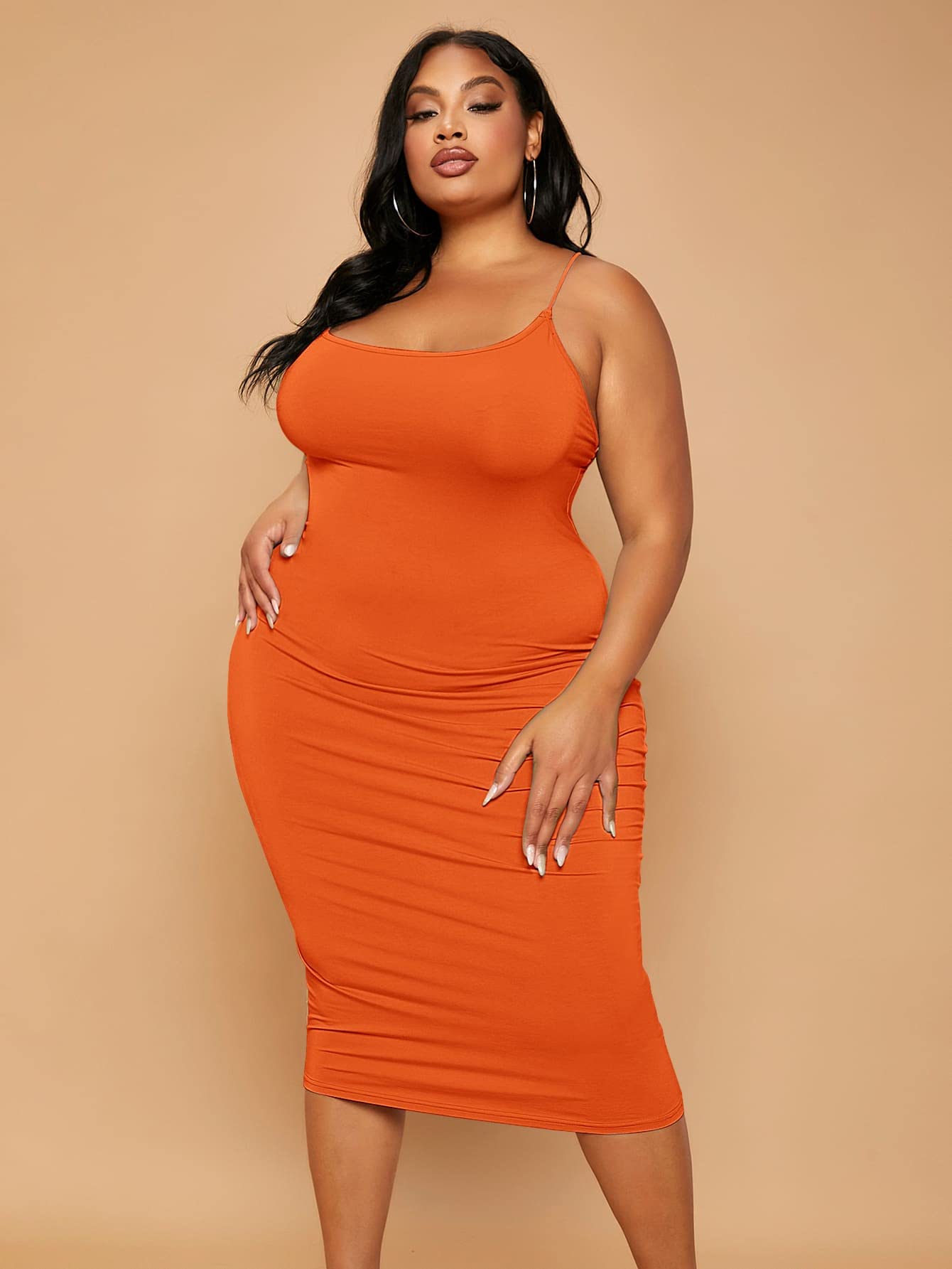 plus size orange bodycon dress BIUBIU Orange Plus Size Bodycon Dress Wedding Guest Party Semi Formal High Stretch Mesh Maxi Mock Neck Pleated Ruched Pencil Sleeveless Summ,3XL