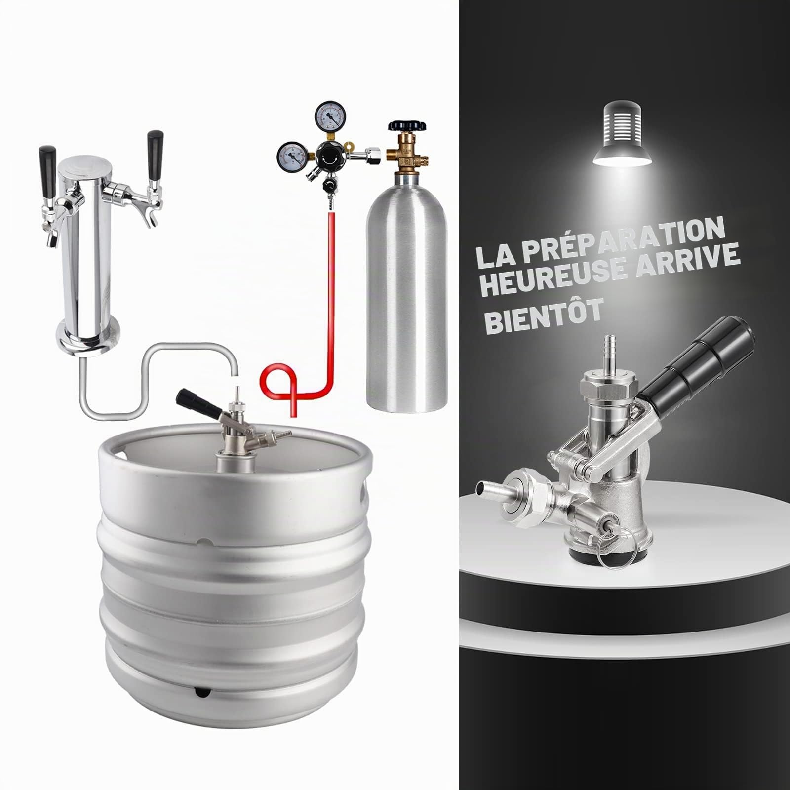 TMCRAFT Raccord de fût, sonde en acier inoxydable, corps en laiton, système S, raccord de robinet Sankey pour conduite de bière de 5/16", tuyau de brassage à gaz avec clapet anti-retour, rondelle