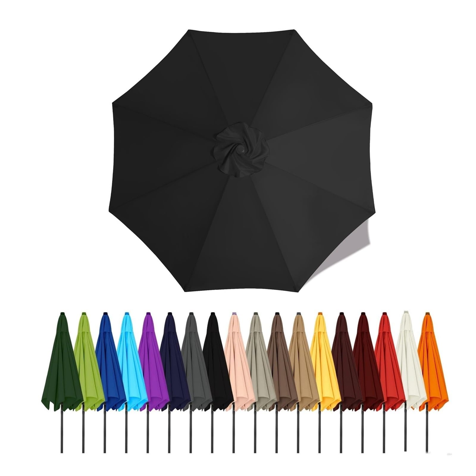 Duchunsheng Replacement Canopies Parasols 6 Rib/8 Arms Blue Gray Green White Umbrella Canopy 2 2.5 2.7 3 4M Waterproof Anti-UV Sun Umbrella Parasol Cover Outdoor Patio Garden(Black,2m - 8Ribs)