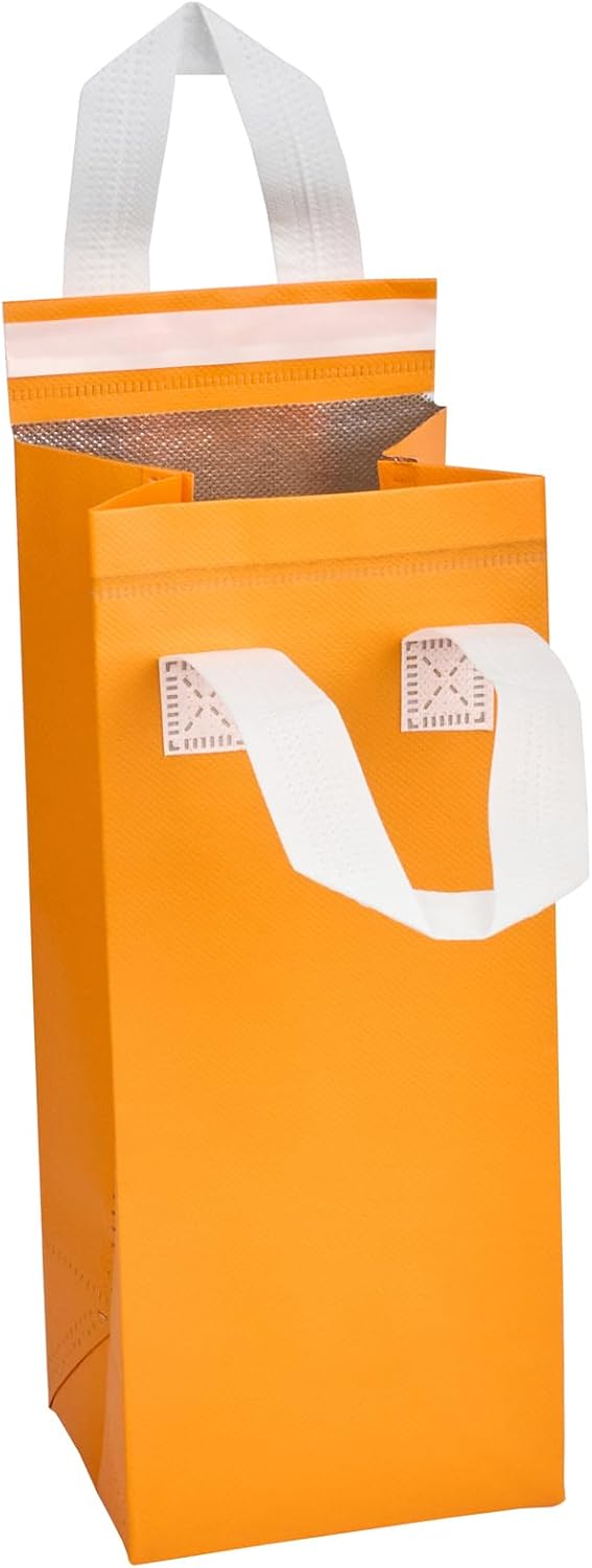 Restaurantware Insulated Delivery Bags 500 Count 4.72 x 3.94 x 11.02 Inches Nonwoven Take Out Bags For Food With Sturdy Handles, Orange Insulated Grocery Bags Tamper-Evident Foldable