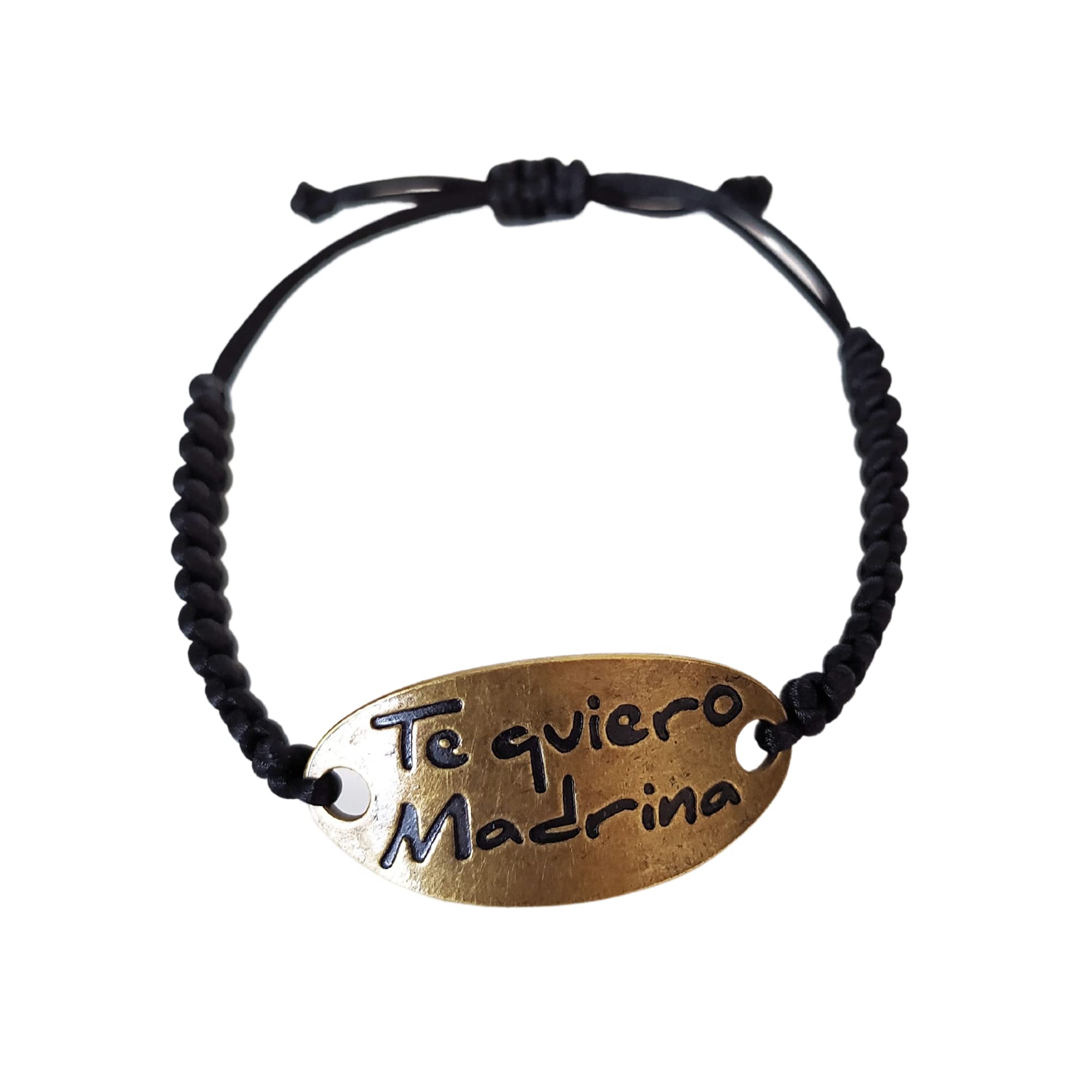 Sandra Complements Sandra Complements - Pulsera Madrina - Pulsera ajustable a la muñeca de color negro - Regalo para nuestras Madrinas - Bronce