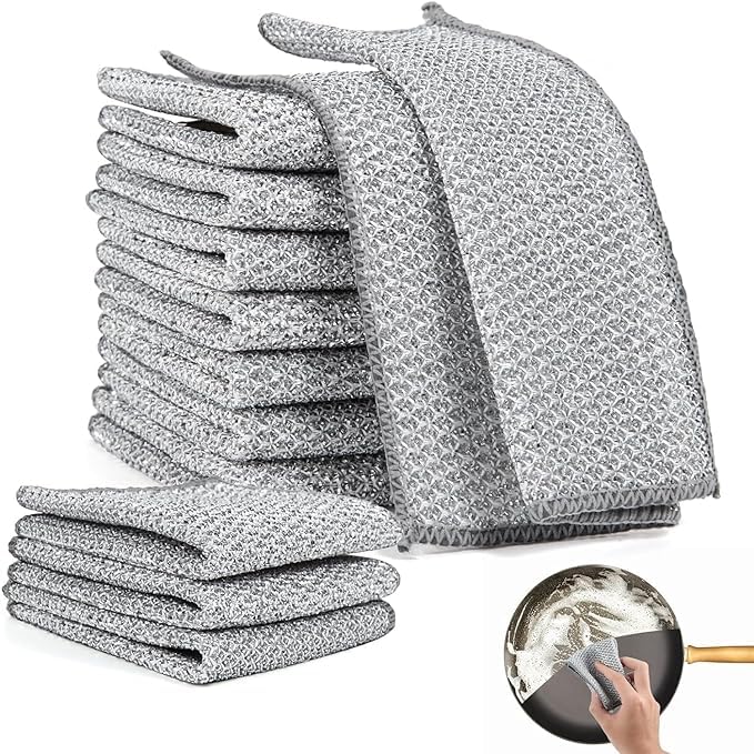 KASHIVAL Scrubbing Pad Wire Stainless Steel Scrubber Non Scratch Wire Dishcloth, Multifunctional Dishwashing Sponge Cleans for Pot, Bowl, Descaling, Kitchen Grime,Dishes, Sinks (Pack of 10)-picture-19