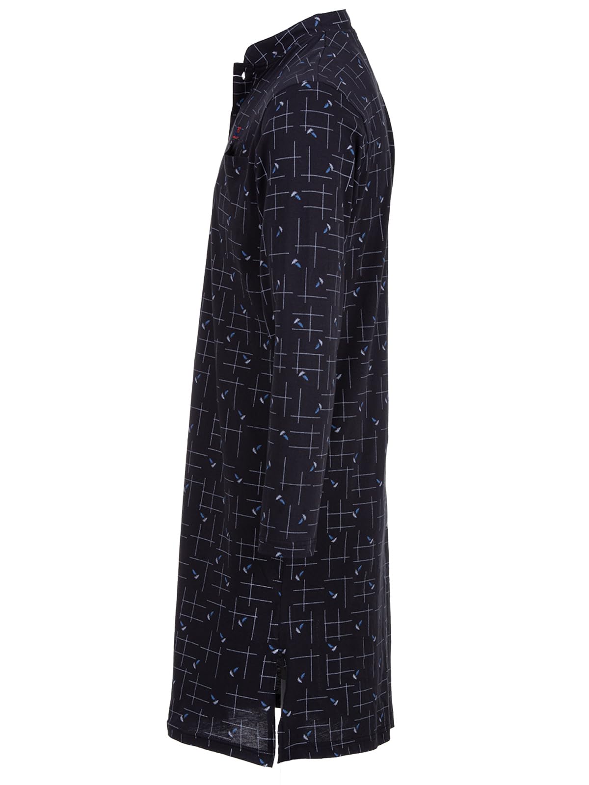 Chemise de nuit à manches longues pour homme - Motif lignes de grille - Poche poitrine - Boutonnière - Taille M à 3XL