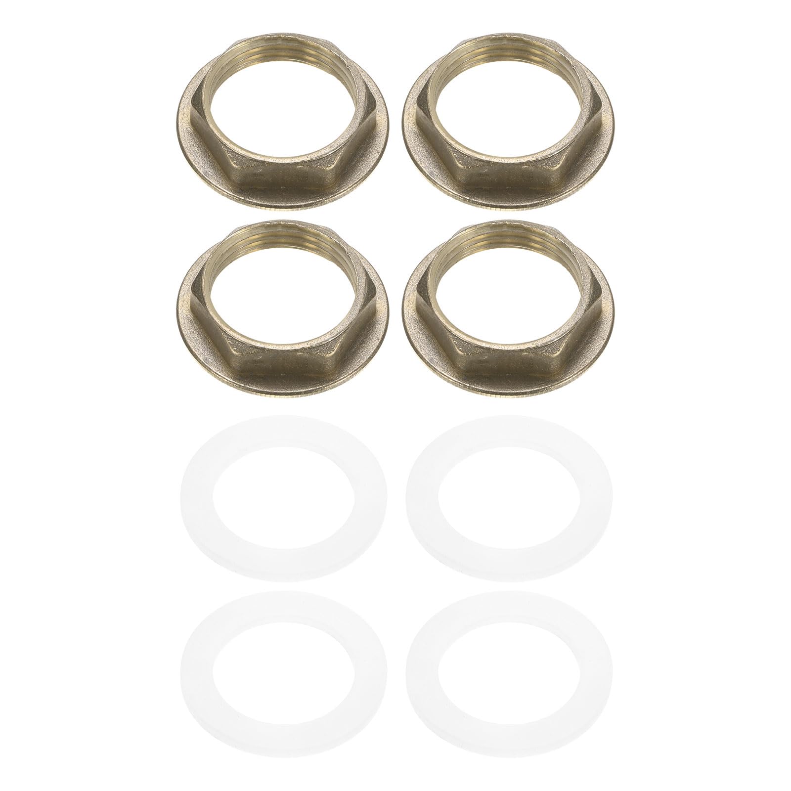 M METERXITY Flange Hex Lock Nut (G 1 Inch Female Thread) 4 PCS - Brass Pipe Fitting Locknuts & with Silicone Washer, Apply to Kitchen Sink Plumbing/Bathroom Basin