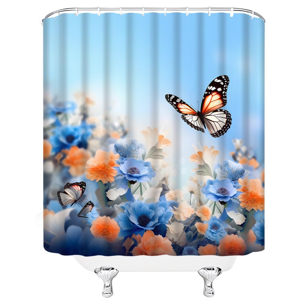 NYDSZNE Duschvorhang Boho-Blumen Design – 91x179 Cm, Polyester, Inkl. 12 Haken, Maschinenwaschbar