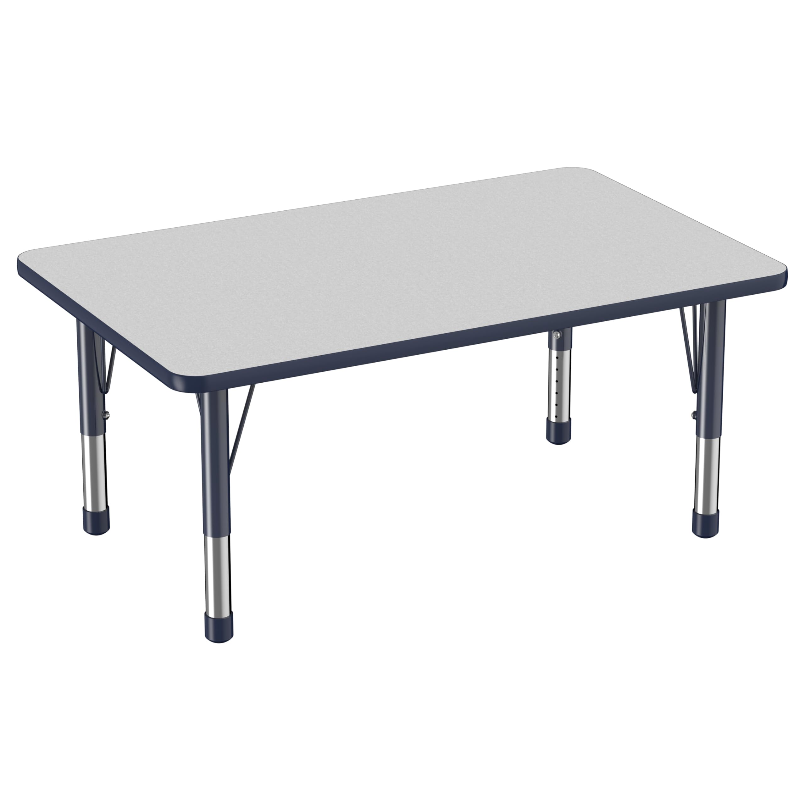 FDP Rectangle Activity School and Classroom Kids Table (30 x 48 inch), Chunky Toddler Legs, Adjustable Height 15-24 inches - Gray Top and Navy Edge