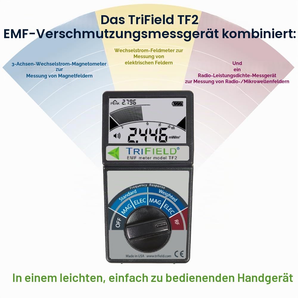 TriField EMF-Messgerät TF2, elektrisches Feld, Hochfrequenzfeld (RF), magnetisches Feldstärkemessgerät, erkennt 3 Arten elektromagnetischer Strahlung