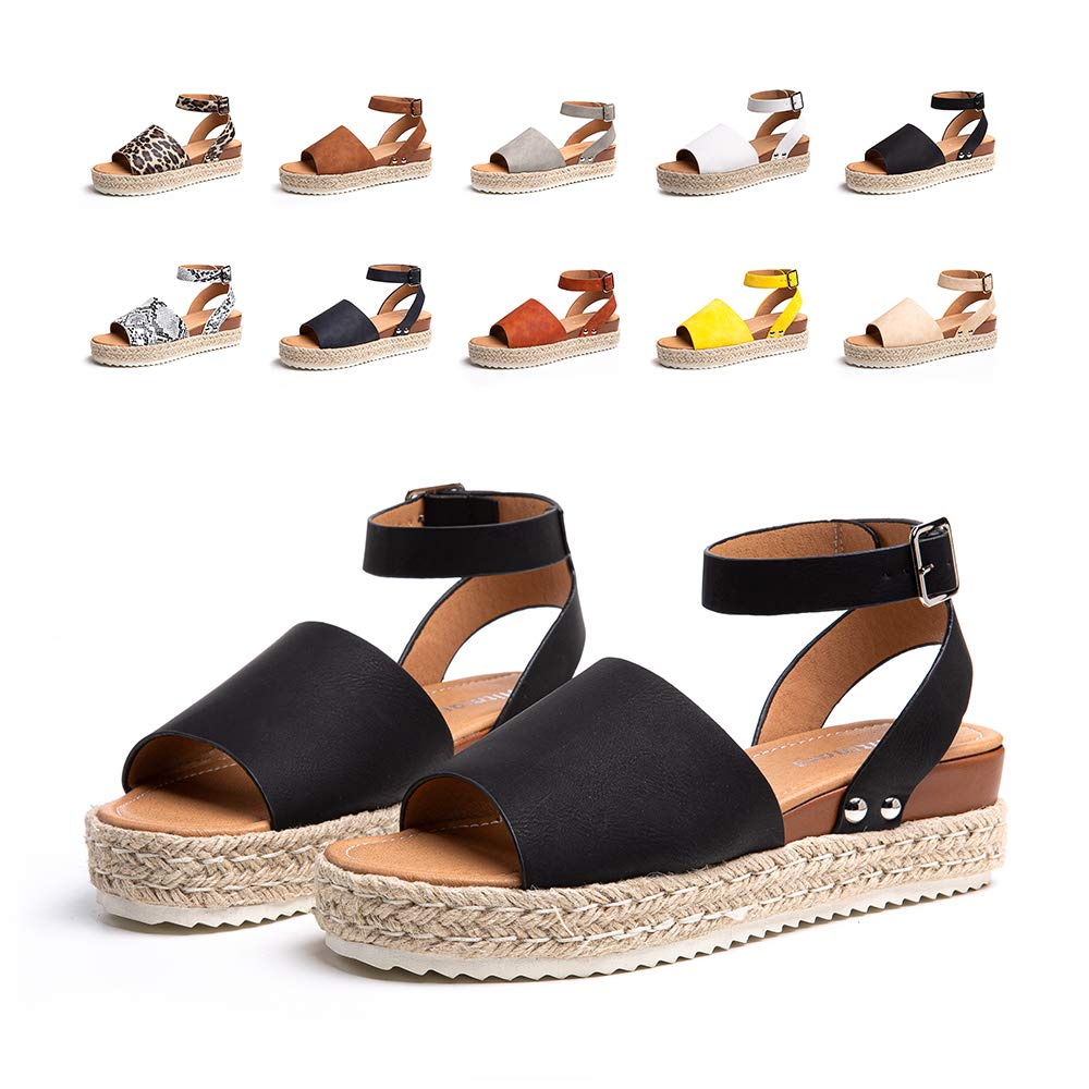 Womens Platform Sandals Ladies Summer Wedge Espadrilles Sandal Buckle Ankle  Strap Peep Toe Flatform Shoes Comfy Black Brown White Yellow Blue Size 3-9