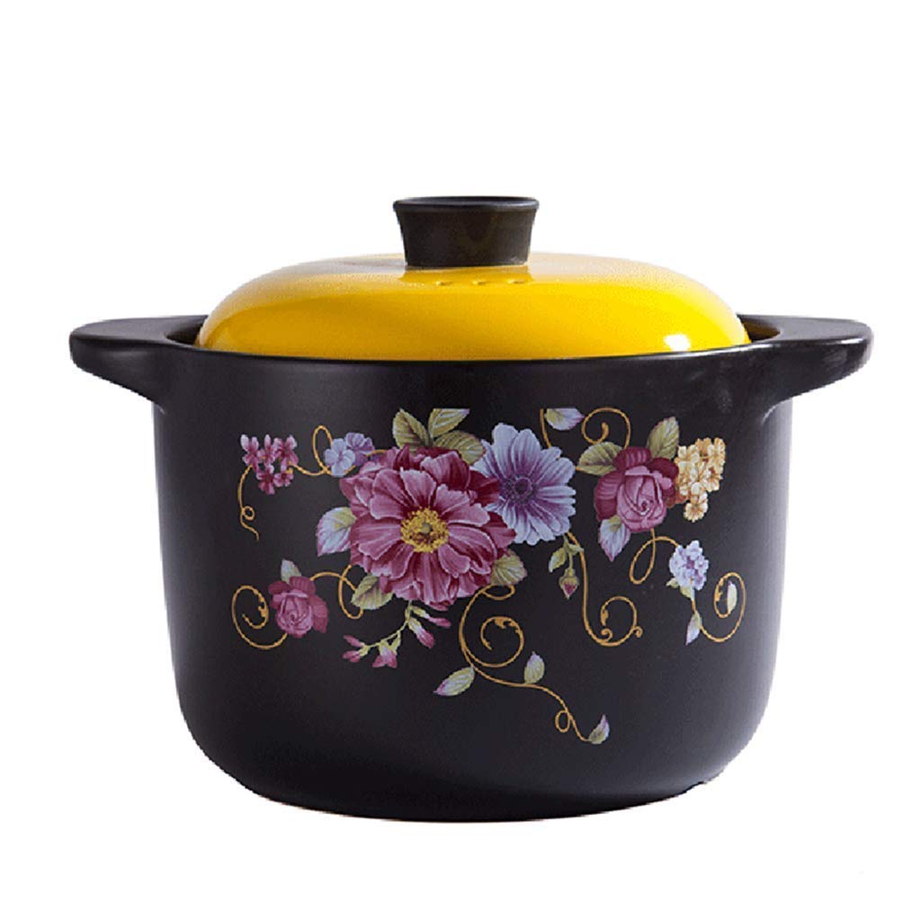 METTEOR Stove Ceramic Casserole Dish With Lid Round -style Earthen Clay Pot Heat-resistant Hot For Dolsot Bibimbap Soup zwart 6.8 L