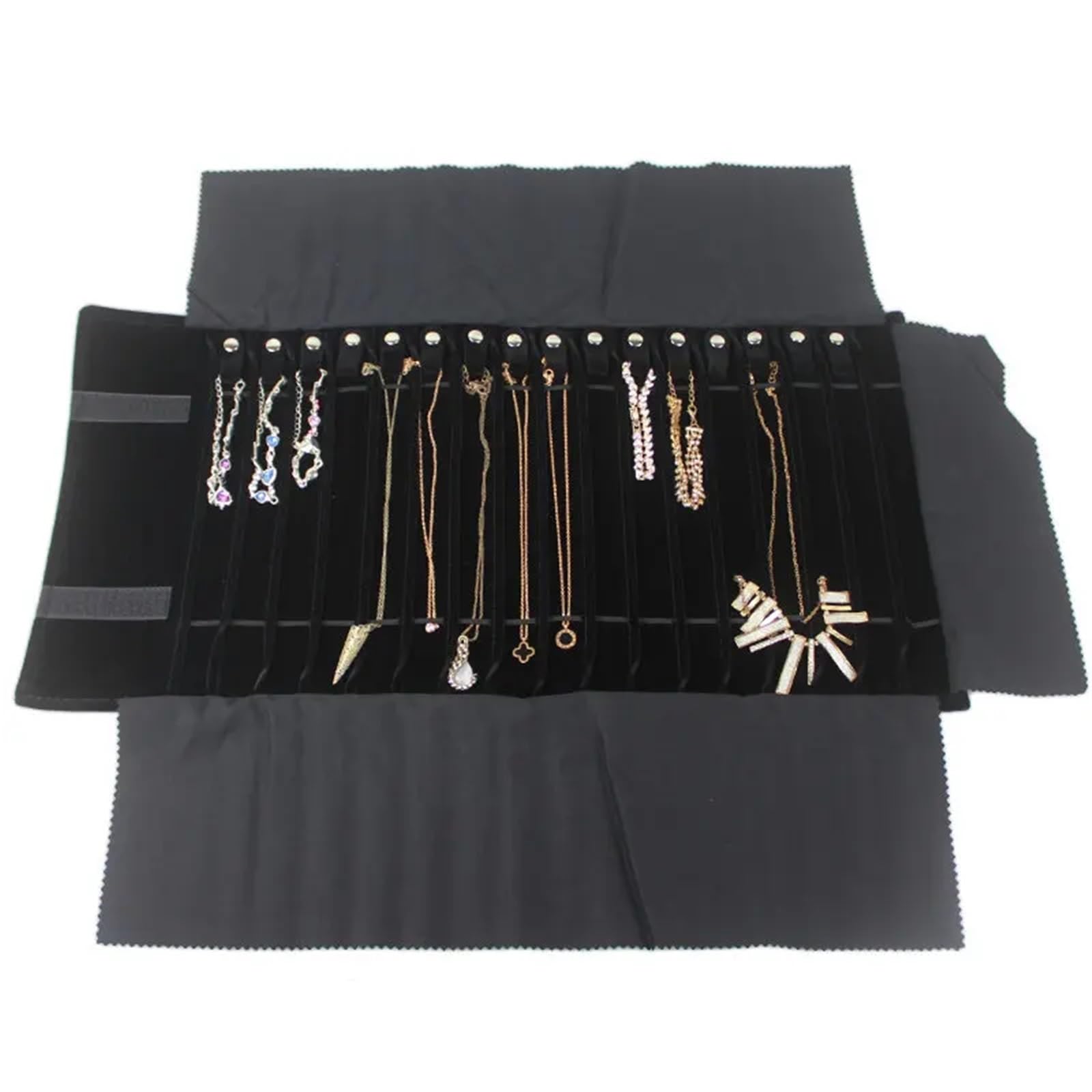 Podróżna kosmetyczka na biżuterię, Torba na rolkę do przechowywania biżuterii Aksamitny organizer Czarny Szary(Necklace Roll Bag 2)
