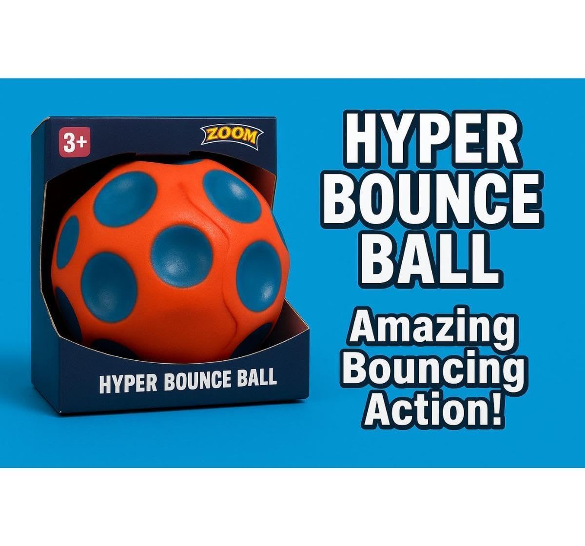 Zoozi Hyper Bounce Ball for Kids Age 3 Plus | Soft Grip High