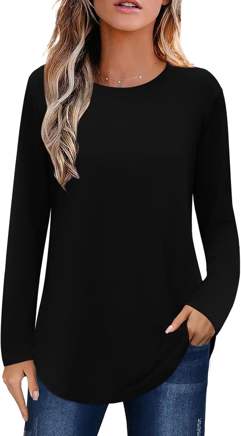 Elesomo Womens Shirts Casual Crew Neck Short/Long Sleeve Tunic Tops Tees