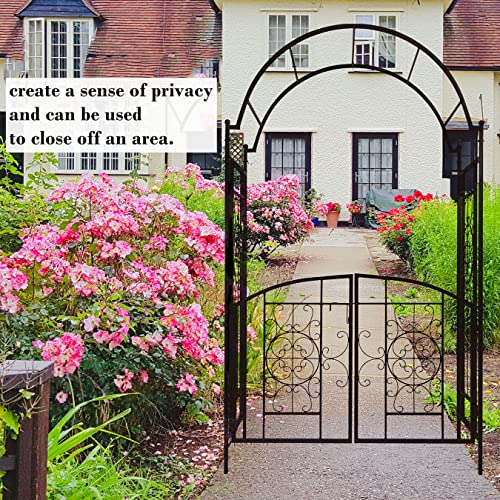 Moofar Metal Garden Heavy-Duty Arch With Gate Arbor Trellis Arbour Archway For Climbing Plants Roses Vines Support Rack, Outdoor Lawn Backyard Patio Wedding Party Ceremony Decoration, Matte Black #TOP3