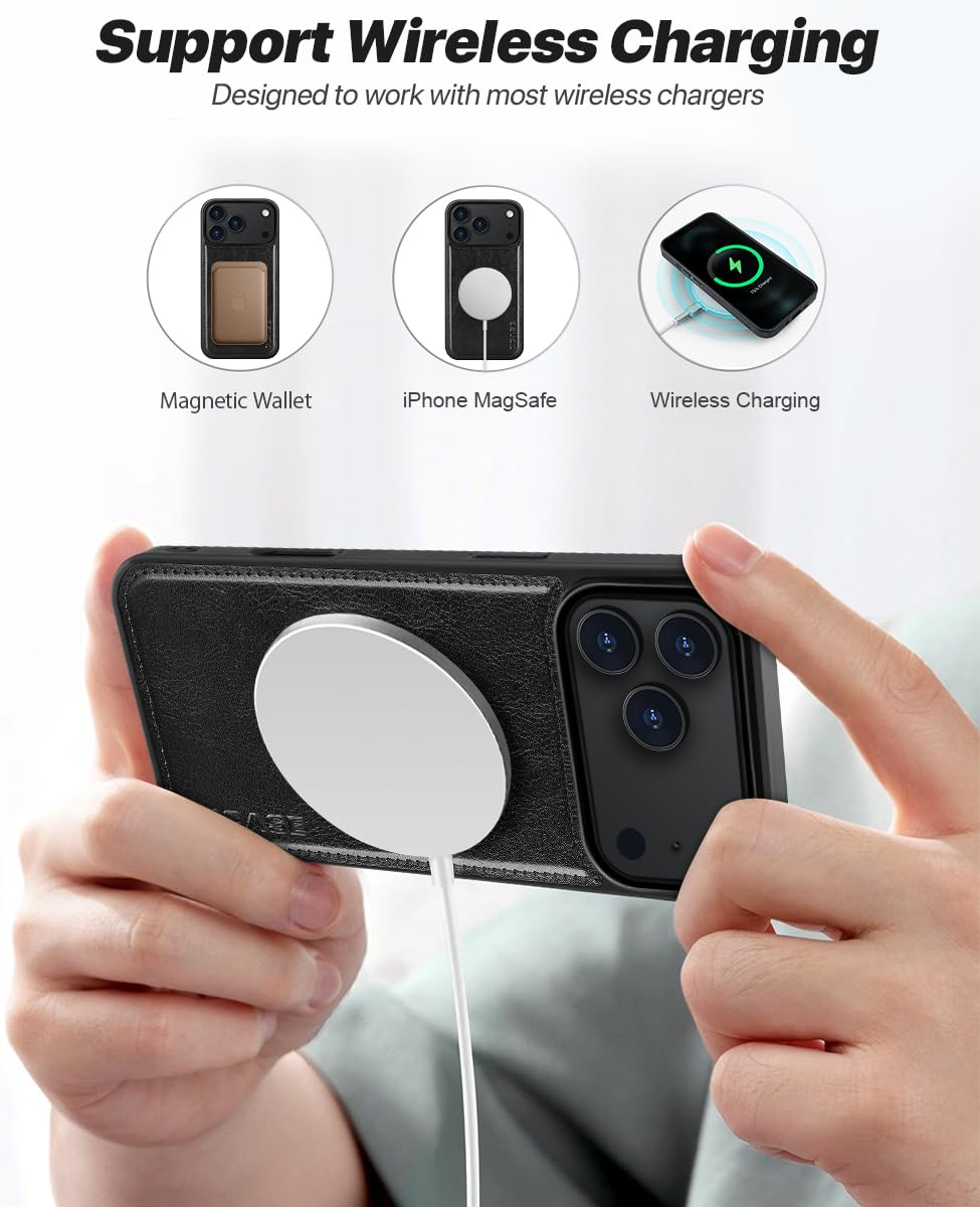 OCASE Handyhülle Kompatibel für iPhone 17 Pro Hülle Abnehmbar 2-in-1 Magnetische Premium PU Leder Klapphülle Kabelloses Laden Kartenfach RFID Standfunktion Schutzhülle für iPhone 17 Pro – Schwarz