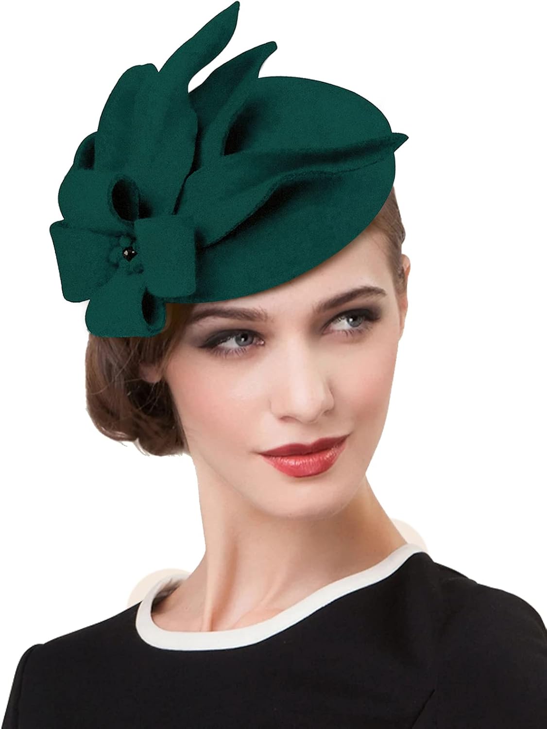 Wool Fascinator Pillbox Hat Winter British Wool Felt Hat for Women Wedding Church Hat Flower Fedoras - Image 2