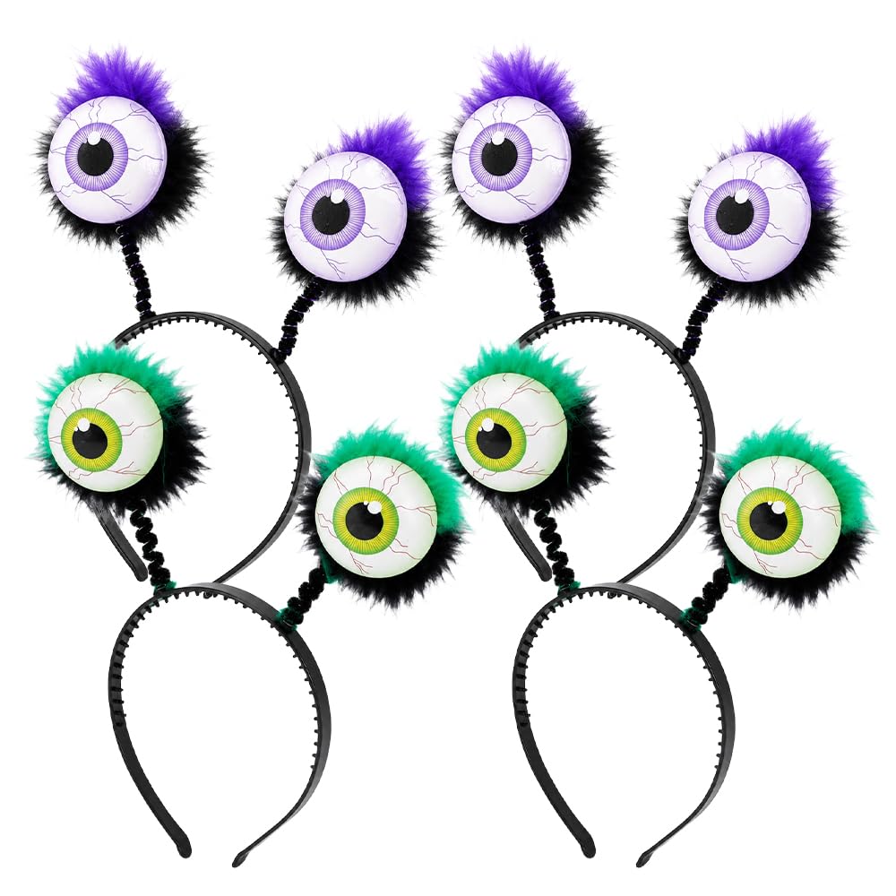 lunictto 4 Pcs Alien Big-Eye Headbands, Fluffy Halloween Party Accessories