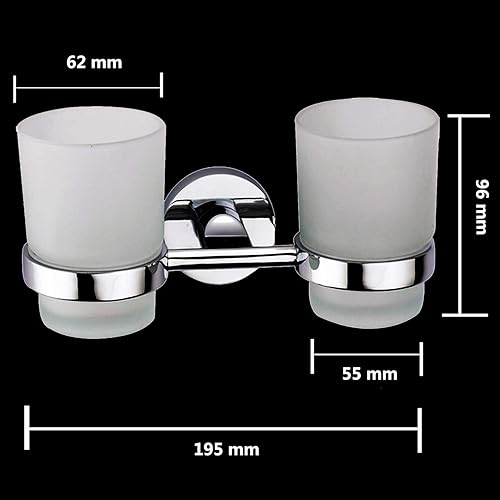 Miniatura 7 de Vaso doble para cepillo de dientes con soporte cromado (vaso individual)