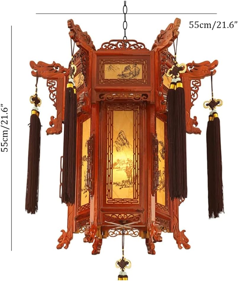 LIOONS Solid Wood Hexagonal Lanterns, Chinese Lanterns, Hanging Lantern Chinese New Year Interior Decoration Paper Lantern Lamp