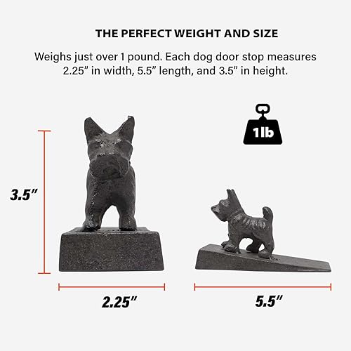 Miniatura 4 de Tope de puerta de perro de metal | Cuña decorativa de estatua de animal hecho de hierro fundido resistente, diseño antideslizante para todos los