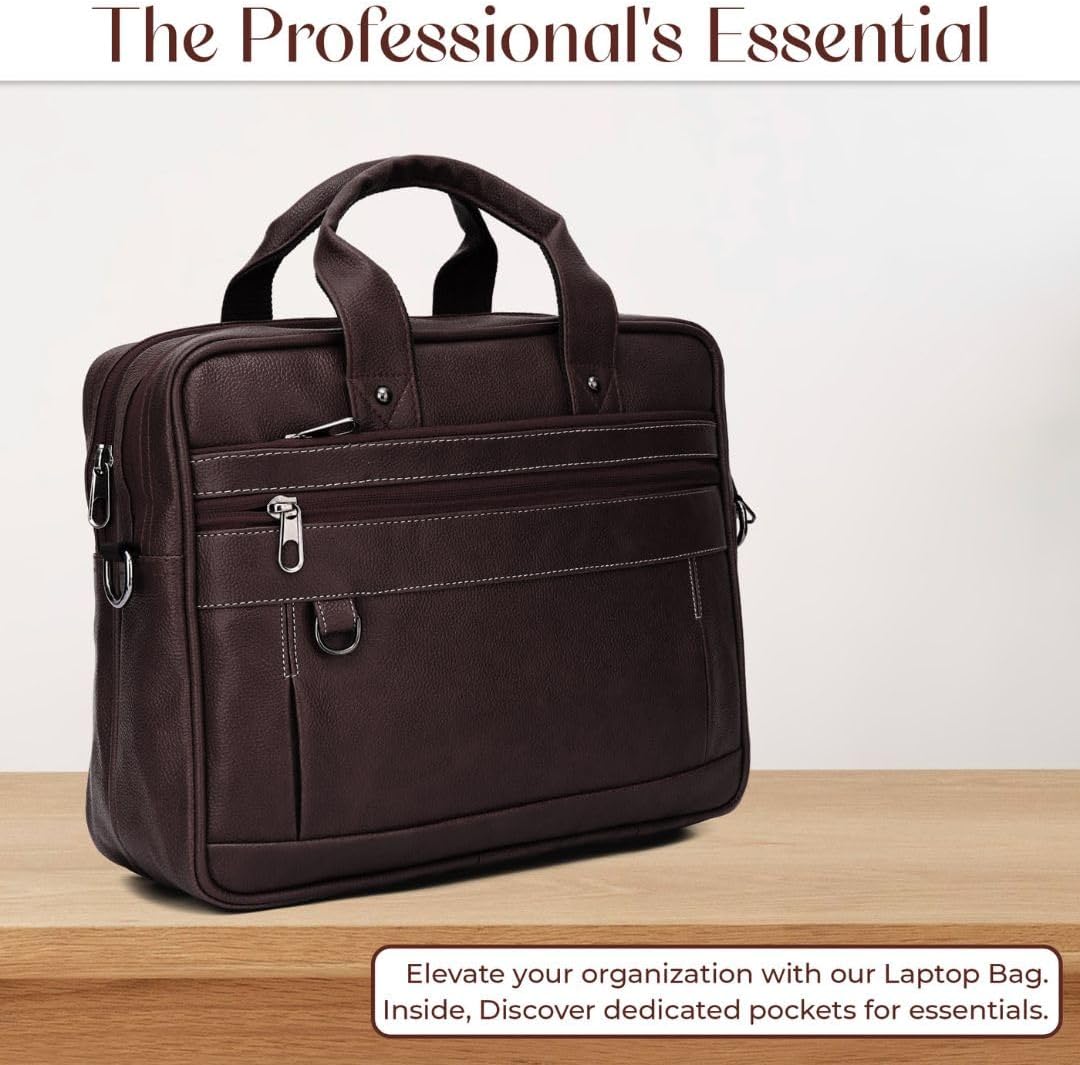 Premium Leather Laptop Briefcase, Waterproof Messenger Shoulder Bag, Business Travel Crossbody Case for Men Women, Notebook