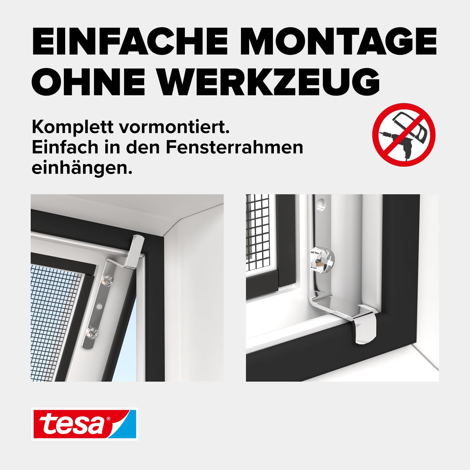 tesa INSECT STOP Fliegengitter Aluminium-Spannrahmen nach Maß für Fenster, vormontiert & einbaufertig, hochwertig verarbeitet, perfekter Schutz, gute Durchsicht, ohne Bohren, passgenau bis 120x140cm