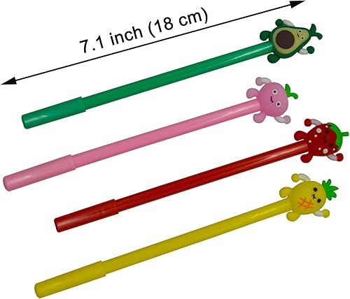 Miniatura 2 de Maydahui 28 bolígrafos con forma de frutas, lindos bolígrafos kawaii, tinta de gel negra, fresa, piña, jugoso, melocotón, aguacate, diseño para