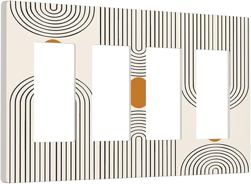 Miniatura 126 de Placa Decorativa de Pared Beige Boho de Mediados de Siglo Sol Abstracto 1-Gang Retro Años 70 Arte Geométrico Moderno con Arco Eléctrico Interruptor