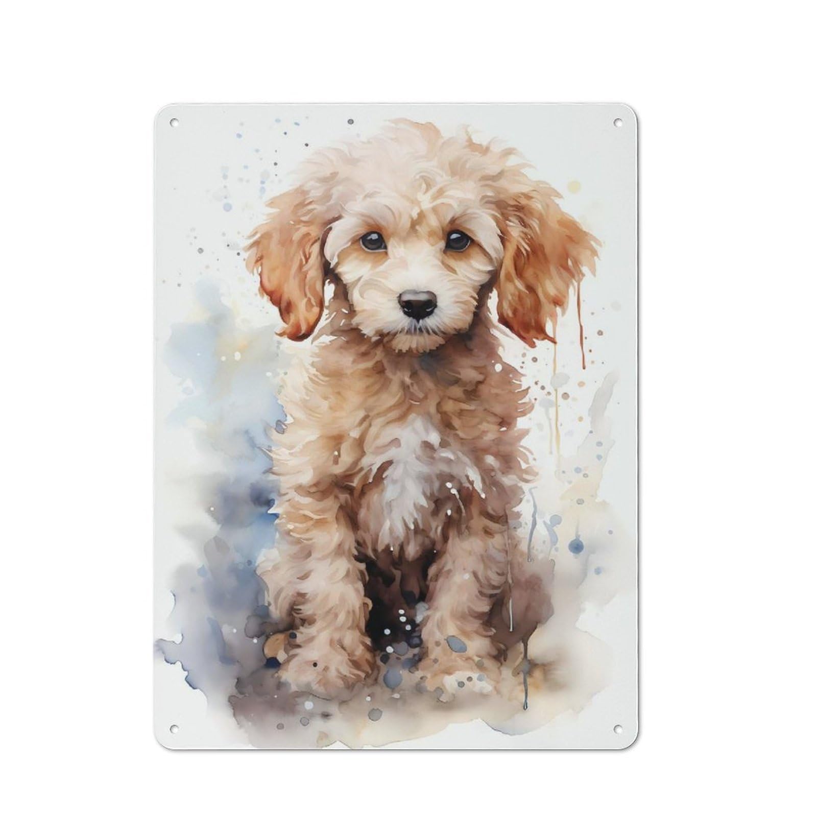 Junmoney Style-2 Tin Wall Plaque 40X30cm With Puppy Poodle In Watercolor For Workshop Wall, With Clear Retro Wall Decor Character