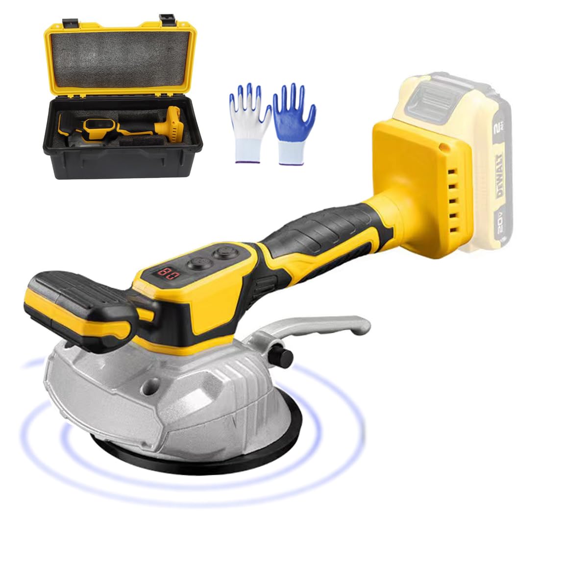 Tile Vibration Leveling Machine,for Dewalt 20V Max Battery,Cordless Portable Tiler Vibrator Tool with 8 Adjustable Speed,Suction Cup,Digital Display,Floor,Tile,Wall,Thick Glass,Cordless Vibrator Tool