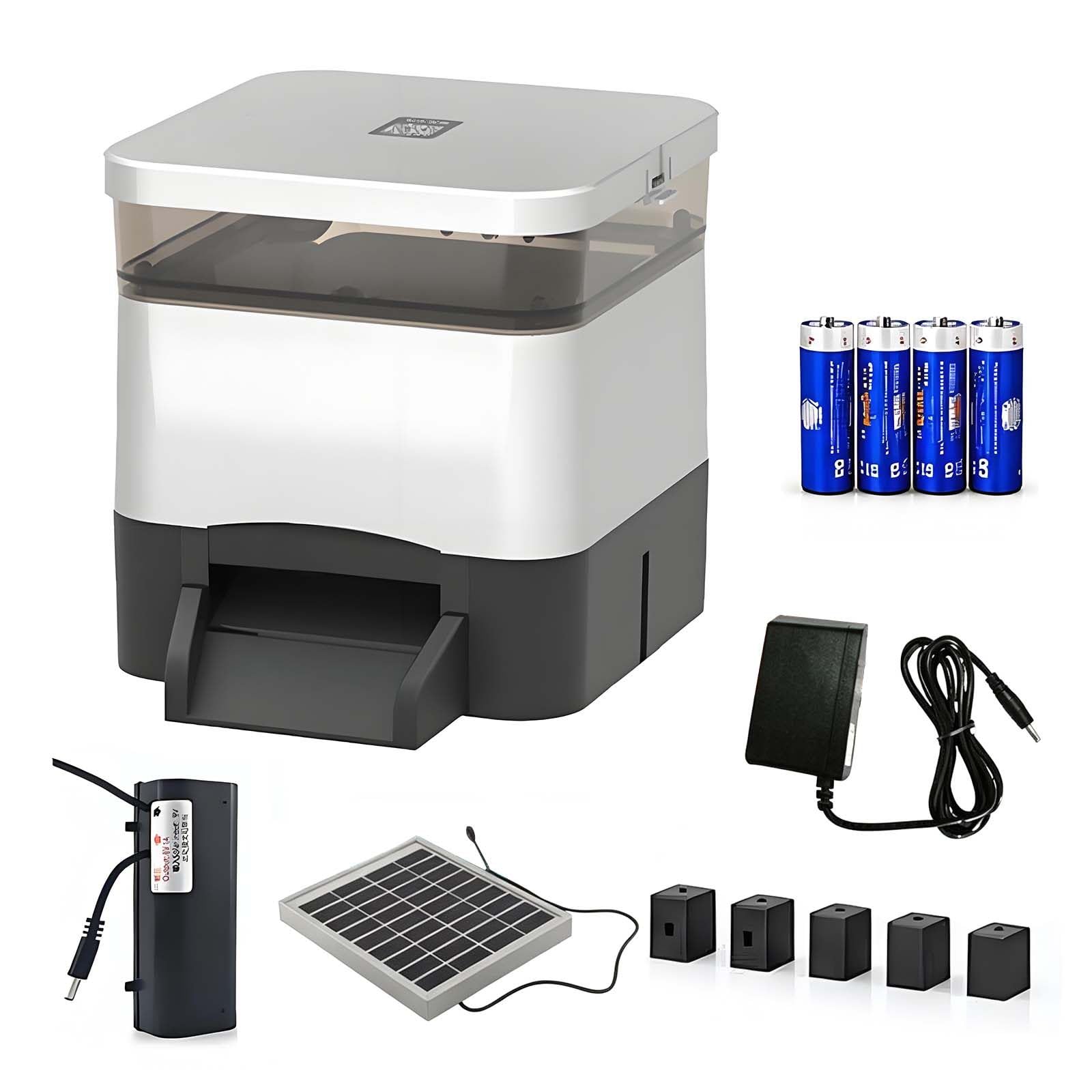 Solar-Automatischer Fischfutterautomat – 3 Stromquellen, Wasserdicht für Den AußEnbereich, Anti-Klemm-Design, Einstellbare Portion von 5–300 G Silver