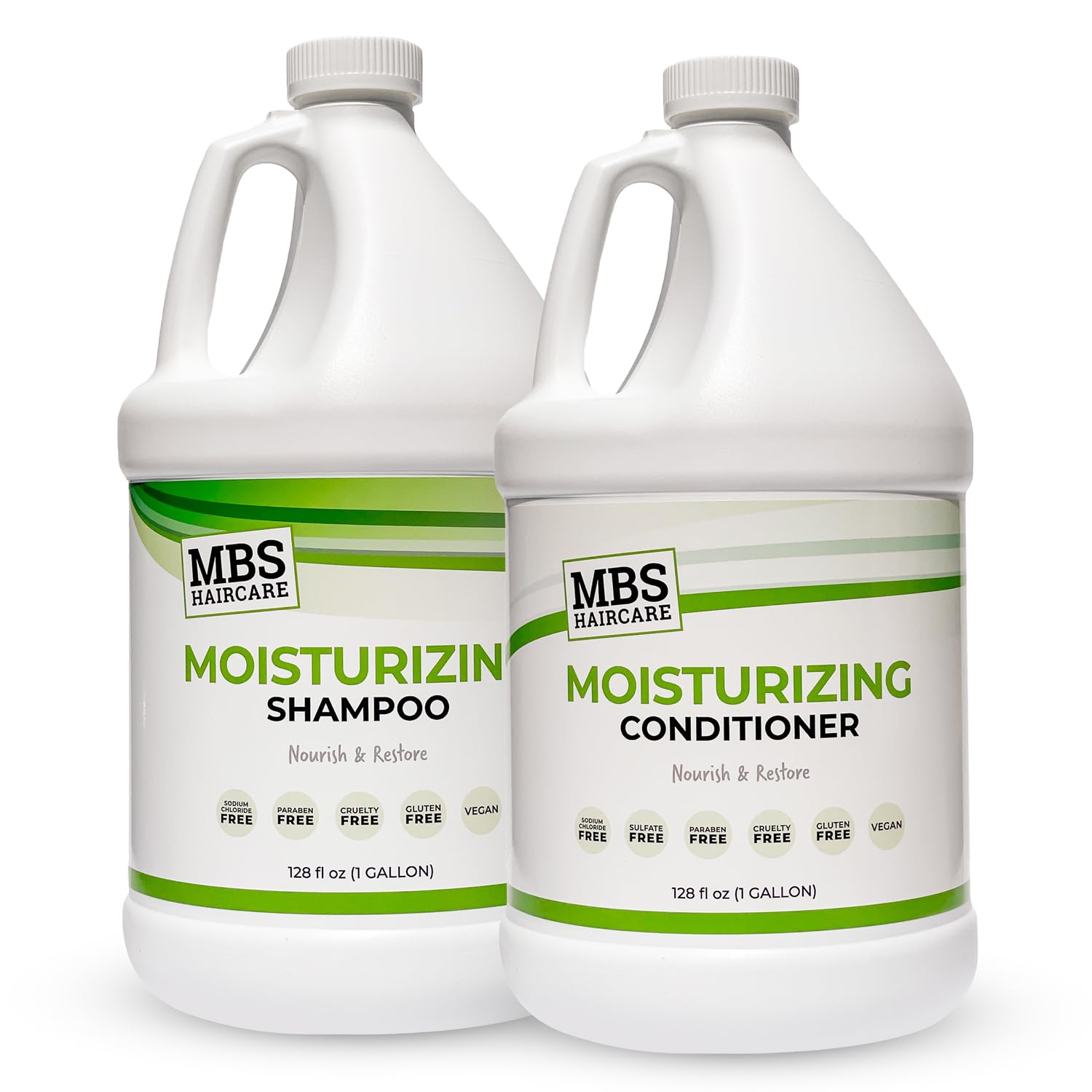 MBS The Agora MBS Haircare Moisturizing Shampoo & Conditioner, Gallon (Duo Pack) (1 Gal) (Sodium Chloride Free, Paraben Free, Vegan)