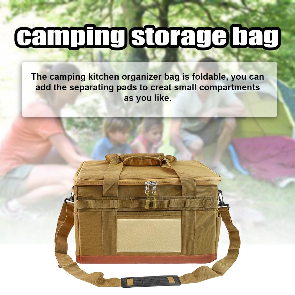 ZJchao Camping Storage Bag, Camping Storage Organiser Camping Cookware Bag Camping Utensils with Cooking Travel Organizer for Travel, Picnics (Khaki)