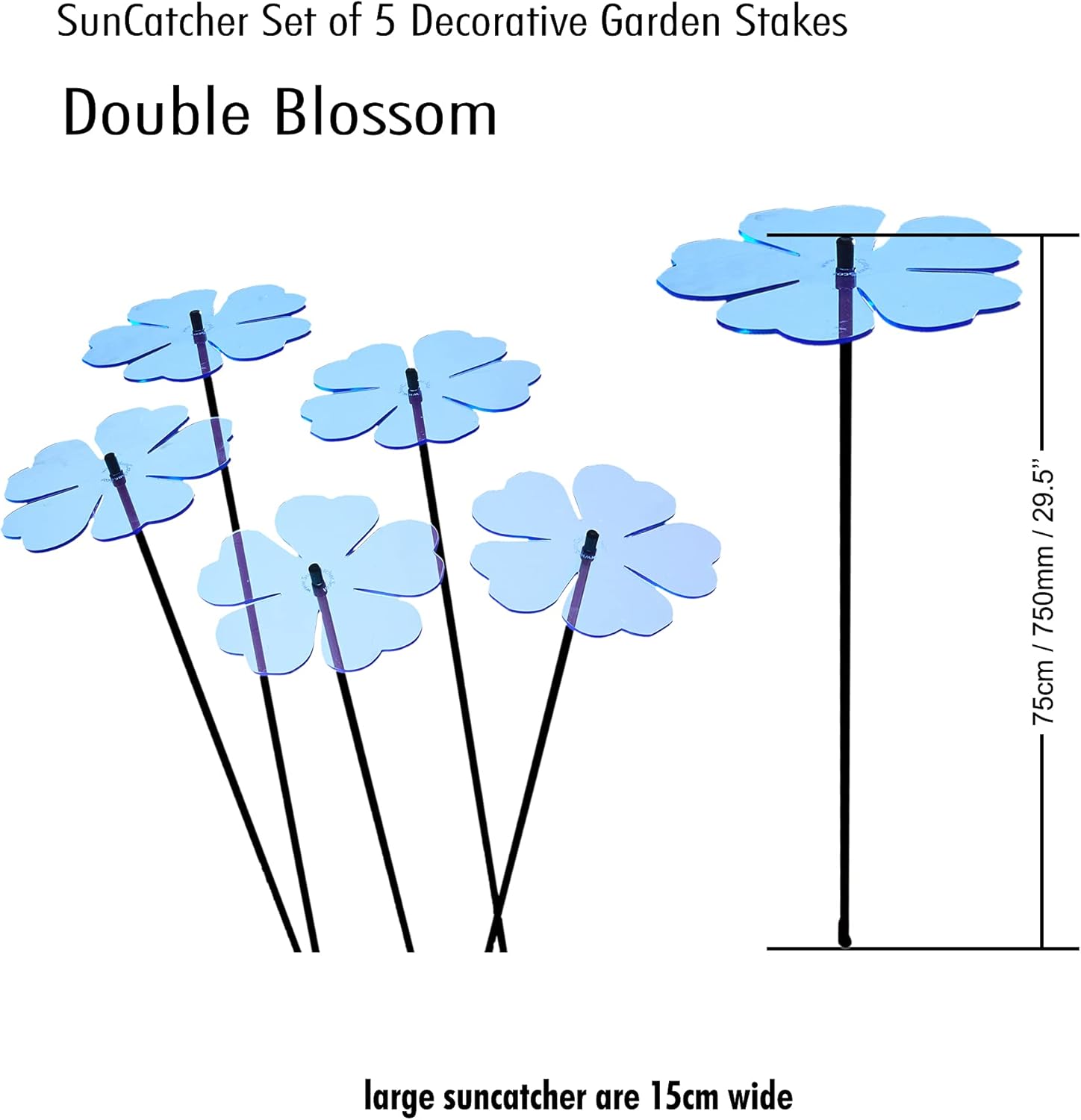 Sun Catcher Garden Decor Set of 5 Large Double Blossoms Ornamental Stakes 75cm - Image 5