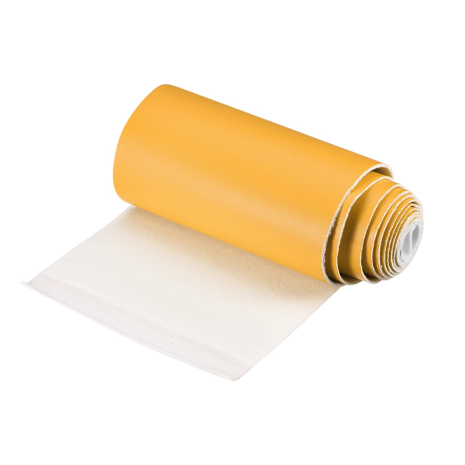 sourcing map Smooth Solid Color Faux Leather Sheets with Cotton Woven Back, PU Leather for DIY, Making Crafts, Sewing, 10 x 135cm Deep Yellow