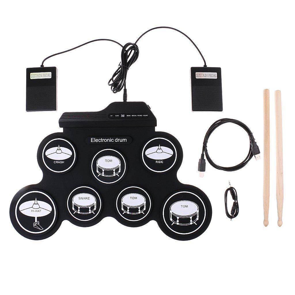 Yangers Kits de batterie électrique pour les débutants, Pads de batterie enroulable pliable et portatifs numériques avec 2 pédal
