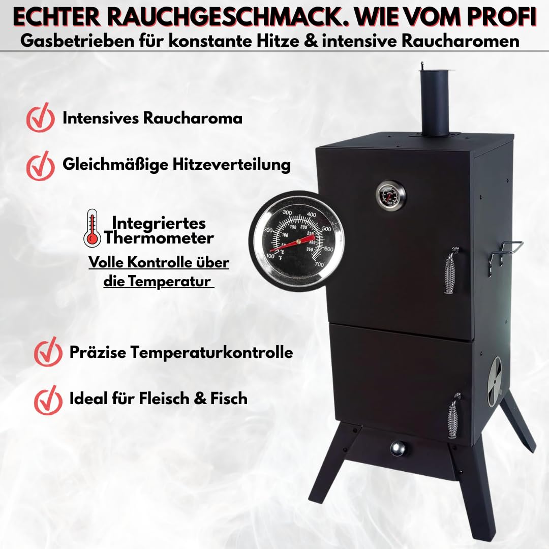 ACTIVA Premium Gas Räucherofen I Professioneller Smoker für ein einzigartiges Geschmakserlebnis I Tischräucherofen aus robustem & legiertem Stahl