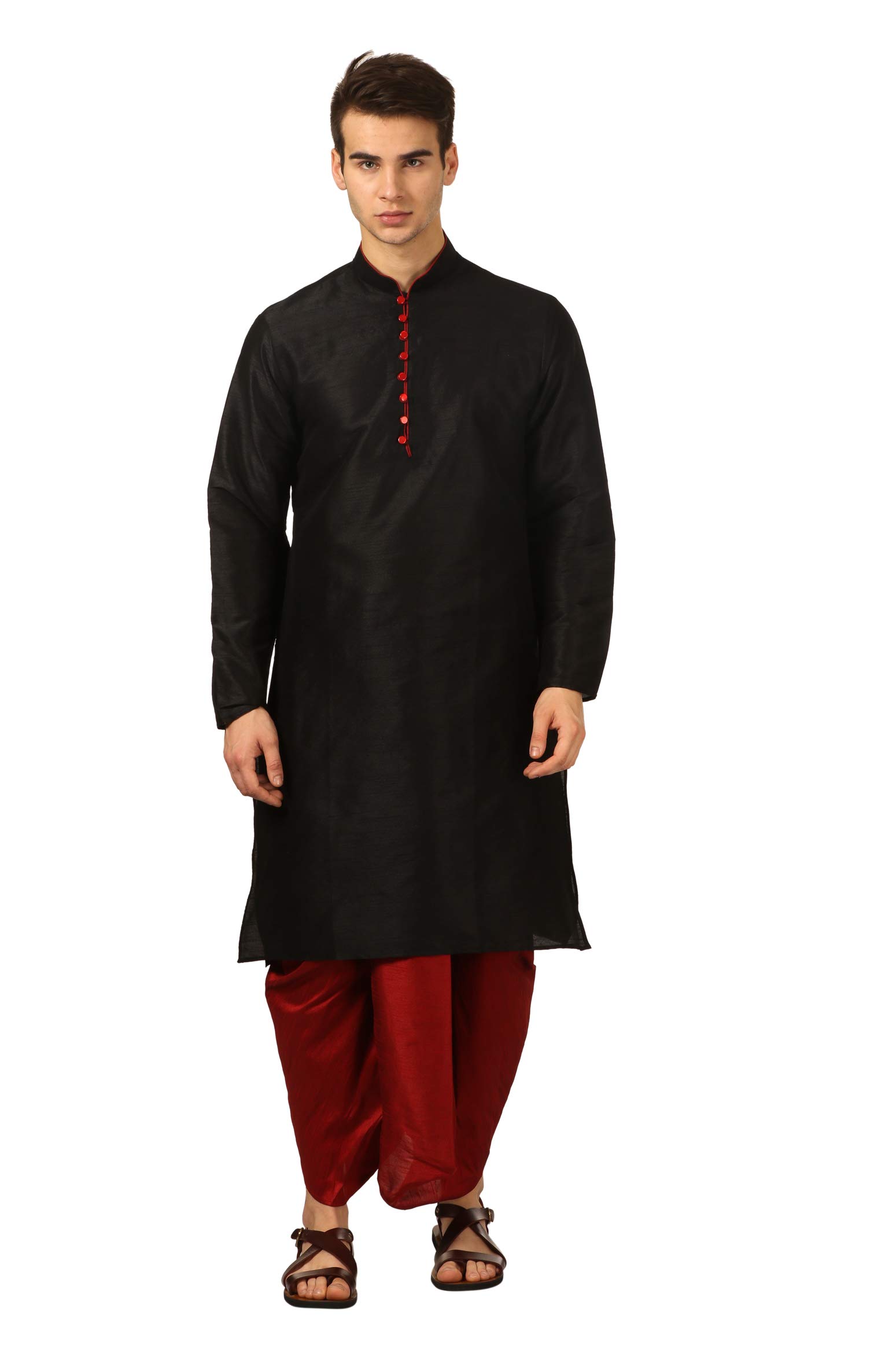 royal kurta Men's Silk Blend Dhoti Kurta Set (Black)-picture-19
