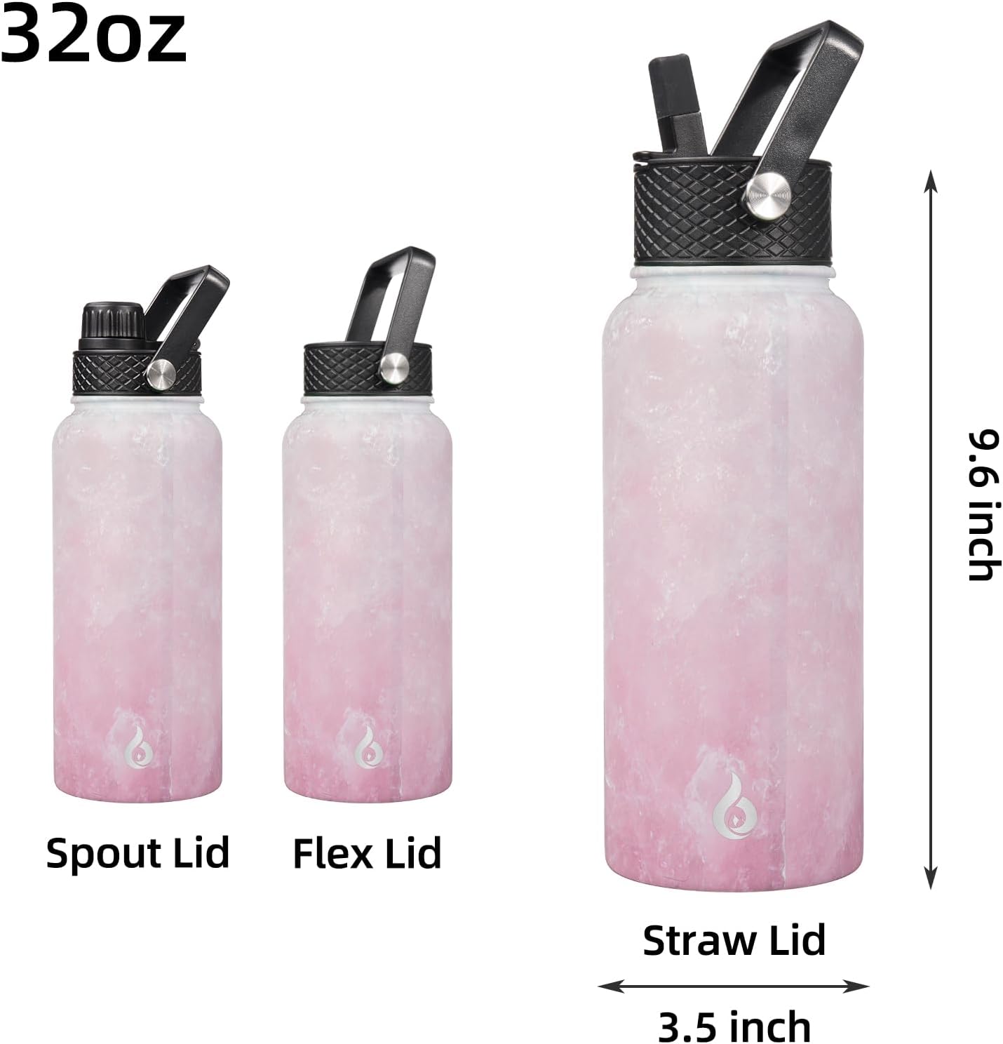 BJPKPK Insulated Water Bottles with Straw Lid, 32oz Metal Large Water Bottle with 3 Lids, Reusable Leak Proof BPA Free Thermo, Stainless Steel Tumblers for Sports, Gym, Travel-Blossom - Image 2