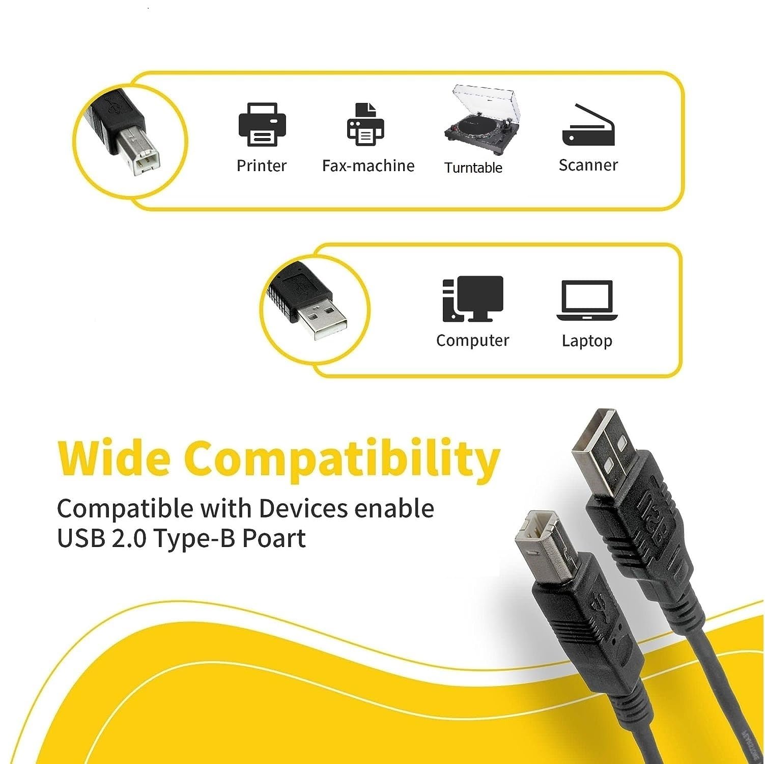 Confezione da 10 cavi USB A a B per stampante, 3 m, ad alta velocità, per scanner e stampante, compatibile con HP, Canon, Dell, Epson, Brother, Lexmark, Xerox, Samsung, Piano DAC, ecc., 3 m