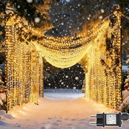 Dekofun Lichterketten Vorhang 600 LED 6m x 3m Lichtervorhang Aussen...