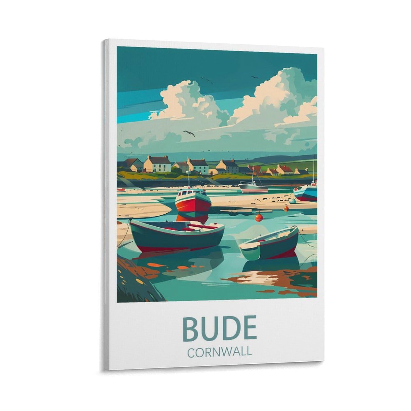 FUUDANG Bude Cornwall Vintage Travel Poster Coast 12x18inch(30x45cm) Canvas Art Poster And Wall Art Picture Print Modern Family Bedroom Decor Posters