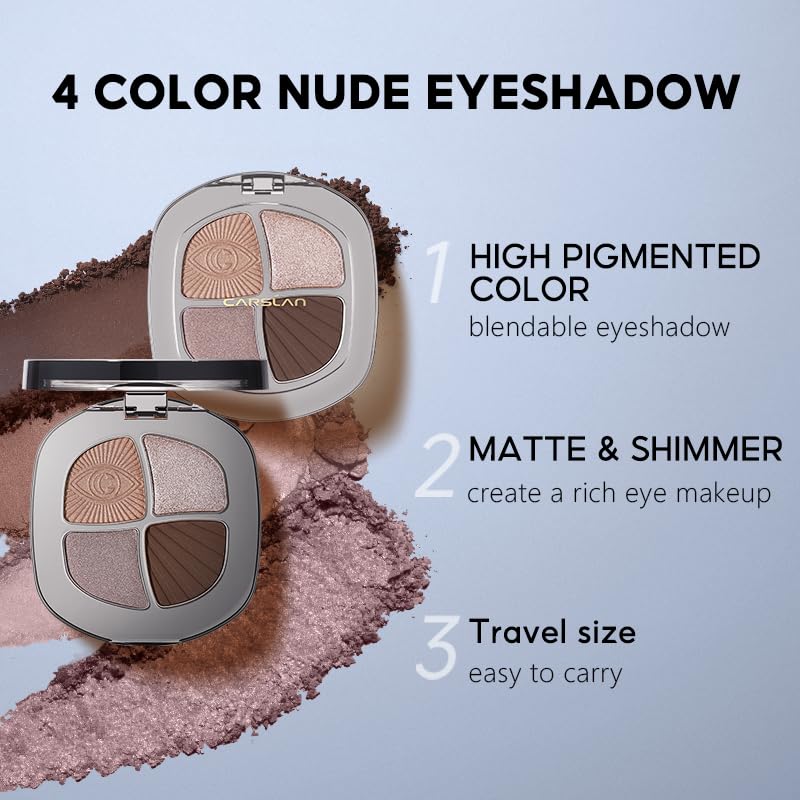 Miniatura 3 de CARSLAN Paleta de sombras de ojos, paletas de maquillaje de ojos duraderas en mate, sombra de ojos brillante, sombras naturales cálidas de alta