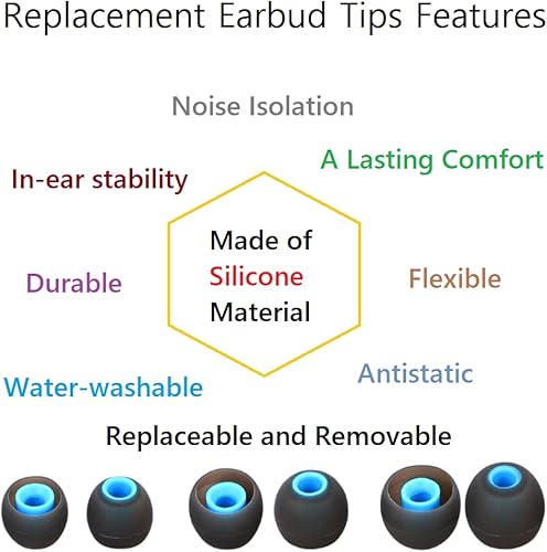 Miniatura 5 de CYADCI Puntas de repuesto para auriculares de silicona, geles de oreja medianos, aptos para agujeros interiores de 0.150 in a 0.201 in, 9 pares,