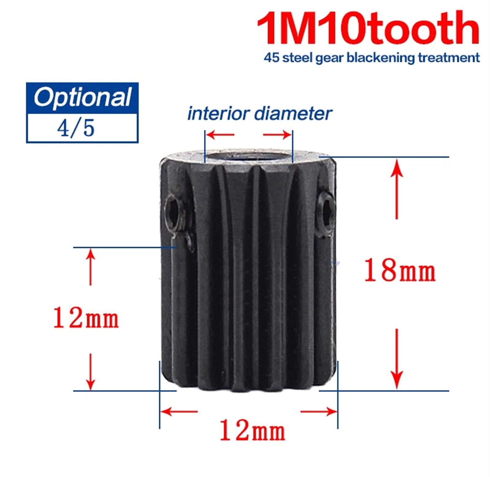 Bevel Gear Pinion Hardware Mechanical 10Teeth Spur Gear Pinion 1M Metal Alloy Steel Gear Major Gear Gear Rack Transmission Bore Dia 4/5/6/6.35/7mm(4mm)
