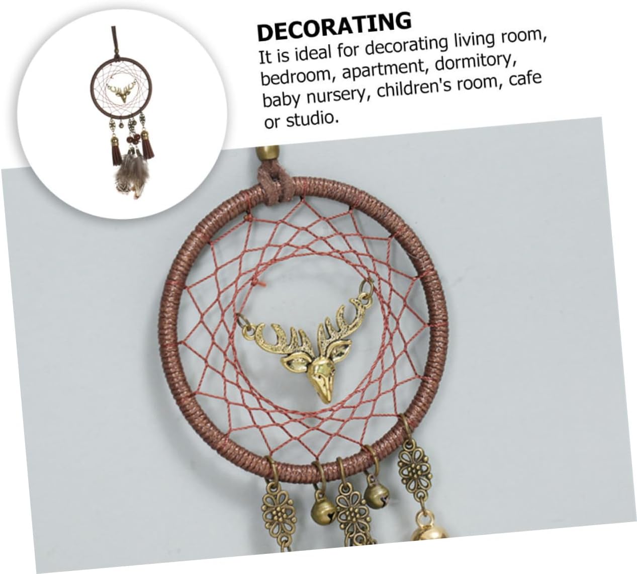 Deer Head Dream Catcher Hanging Wall Art Iron Ring Beads Xmas image 3