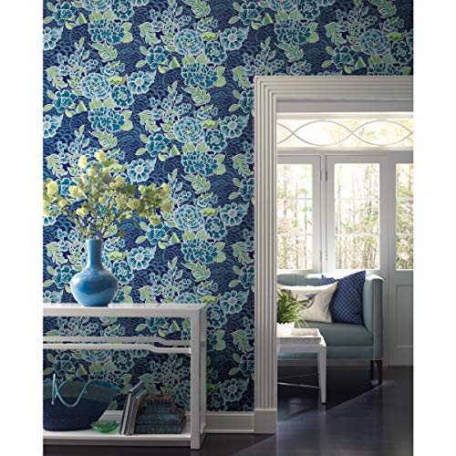 RoomMates Waverly Zen Garden Peel and Stick Wallpaper, Blue, Green, 45 x 503 cm