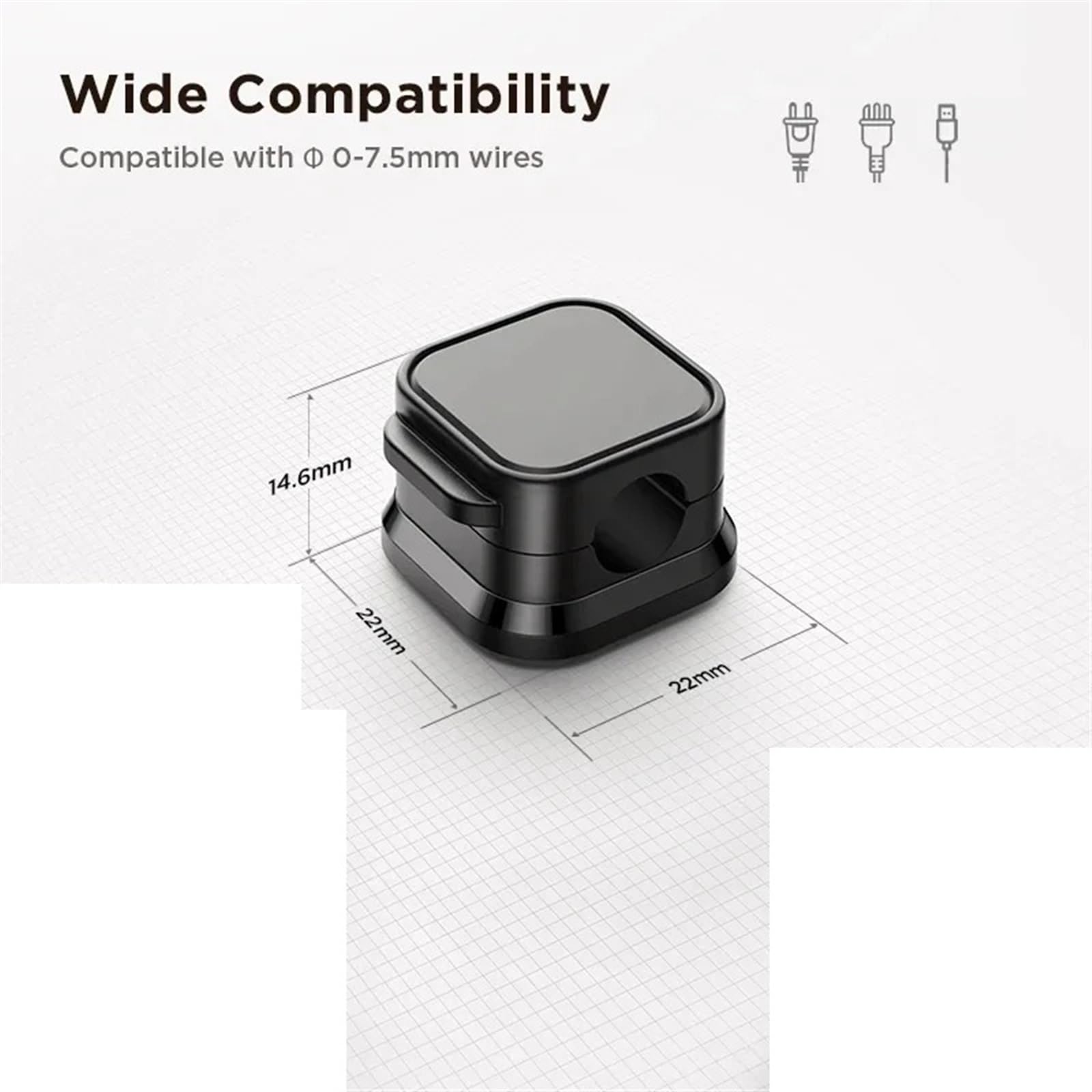 12 Stück/magnetische Kabelclips, glatter, Verstellbarer Kabelhalter unter dem Schreibtisch, Kabelmanagement, Drahthalter, Kabel-Organizer-Halter(Black)