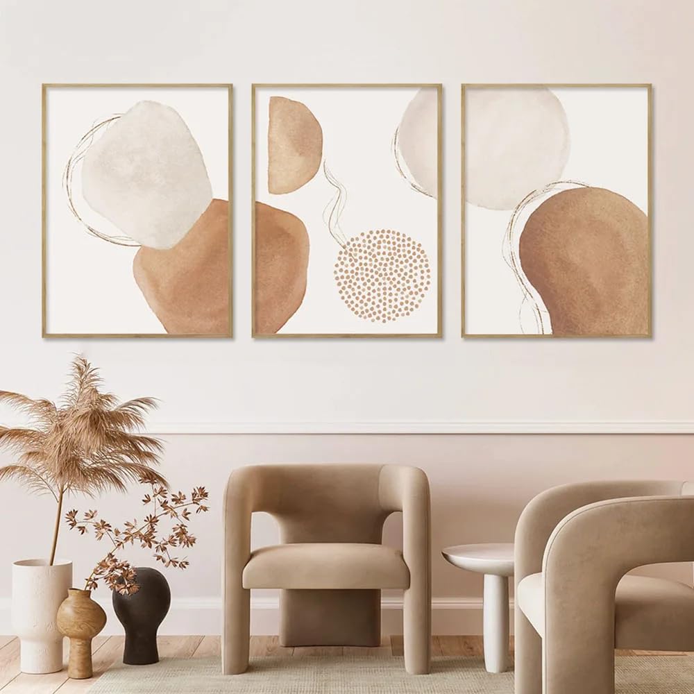 WUHBCZ Wall Posters-Boho Beige Abstract Geometric Posters Watercolor Wall Art Canvas Painting Prints Pictures Modern Living Room Interior Office Home Decor-40 * 50cm/3PCS (No Frame)